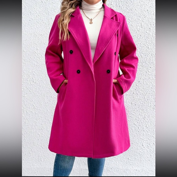 Plus size lapel collar double breasted overcoat jacket - Picture 12 of 16